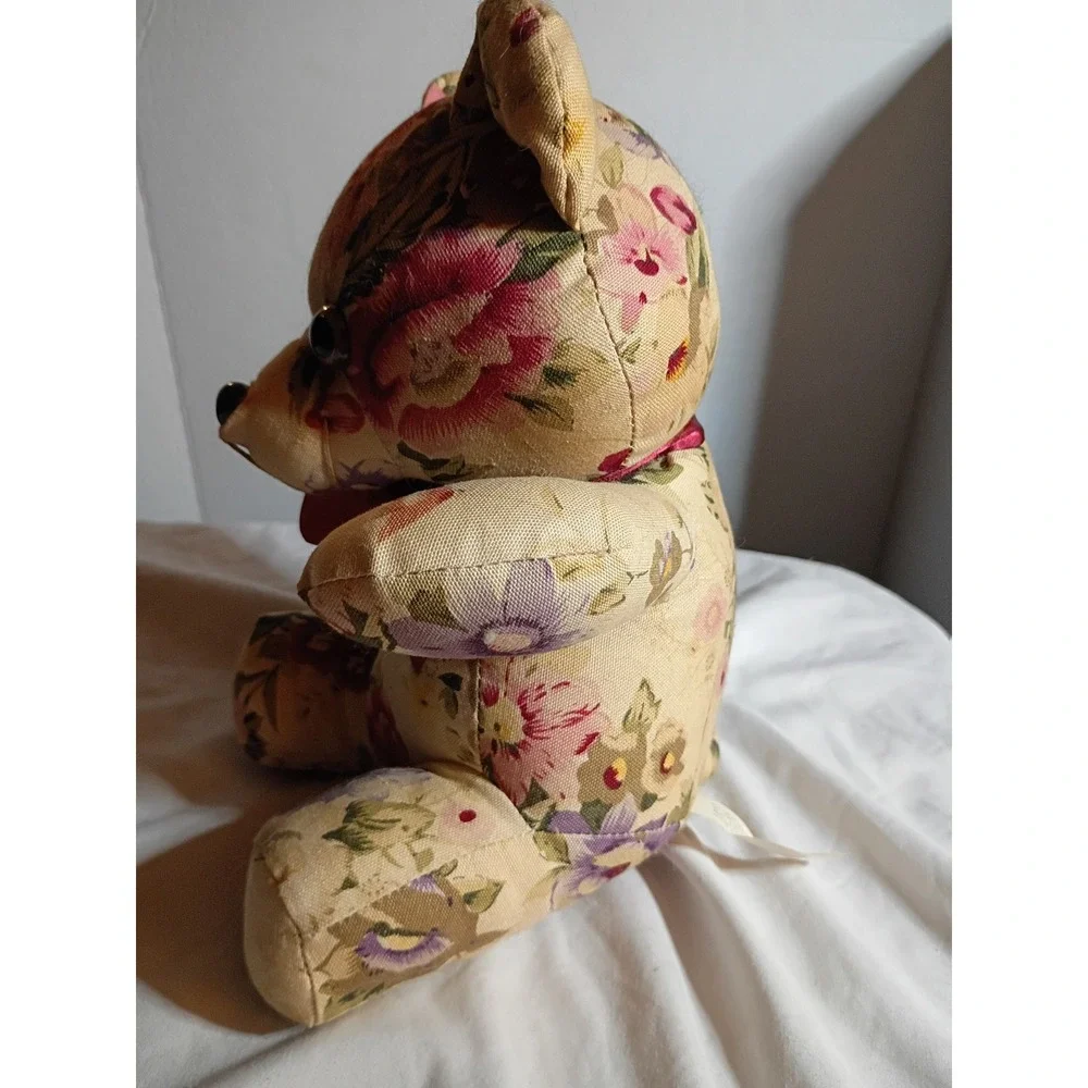 Vintage 1989 Milaca Mills Floral Teddy Bear Plush Cottagecore Decor 9 inch